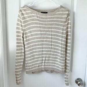 Banana Republic Sweater Top Long Sleeve Beige Stripe Zipper Detail Size XS